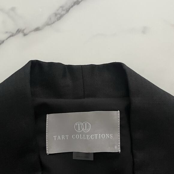 TART Kia Blazer Linen Tencel Ruched Sleeve Black Small Minimalist Casual Chic - Picture 3 of 10